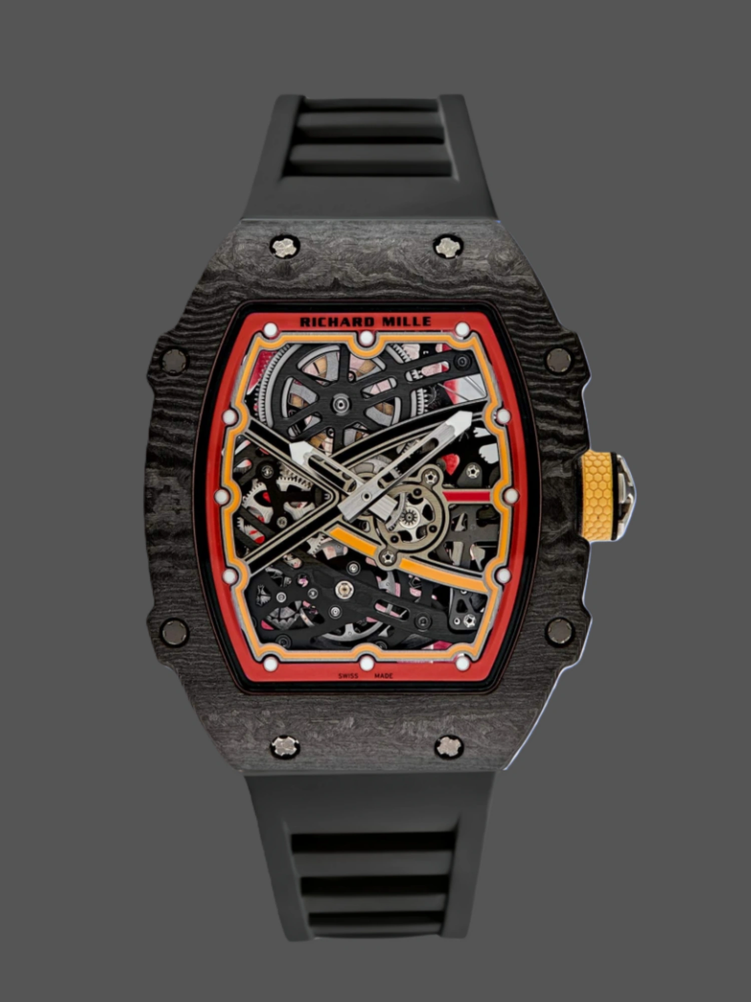 Front view of Richard Mille RM67-02 Alexander Zverev showing carbon TPT case and skeleton dial.