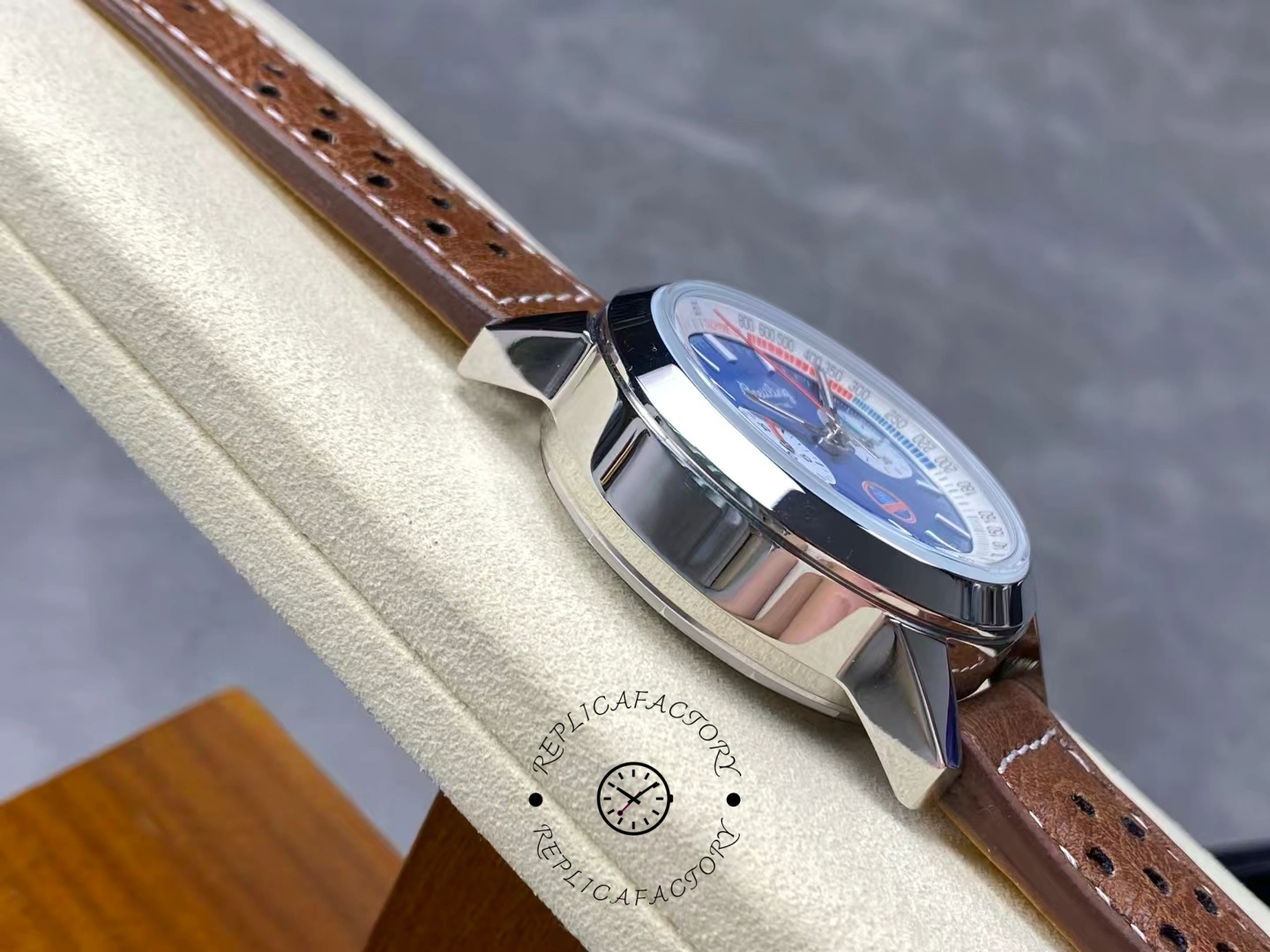 Left side profile of stainless case on Breitling Top Time B01 Shelby Cobra AB01763A1C1X1.