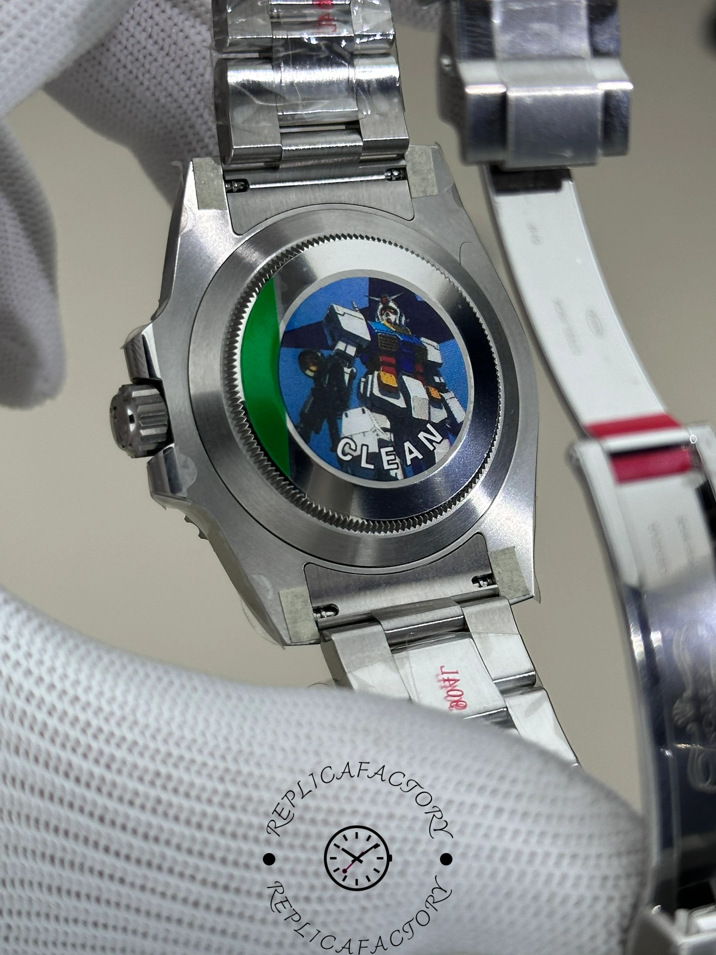 Image of the Rolex Submariner 116610LN with the clean back showing an animated character sticker.