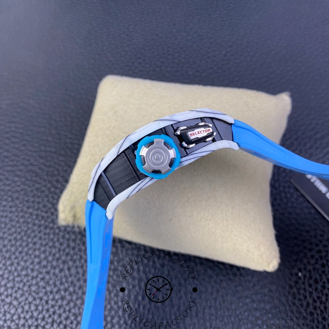 Top view of Richard Mille RM 35-03 Rafa Nadal, highlighting the white case and blue rubber strap.