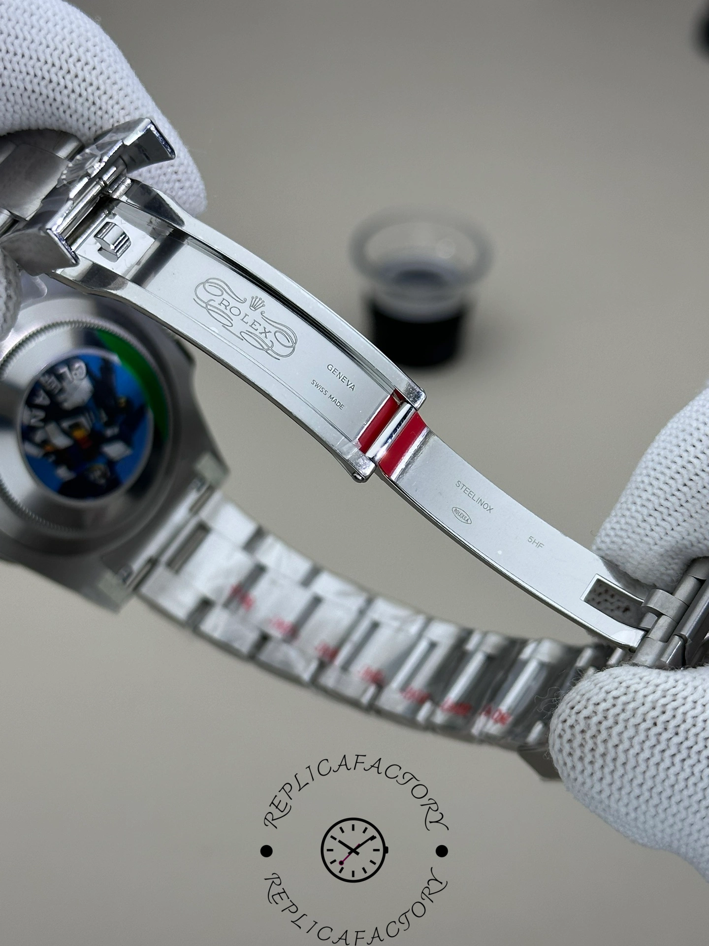 Another view of the Rolex Submariner 116610LN showing the detailed craftsmanship of the bracelet clasp.