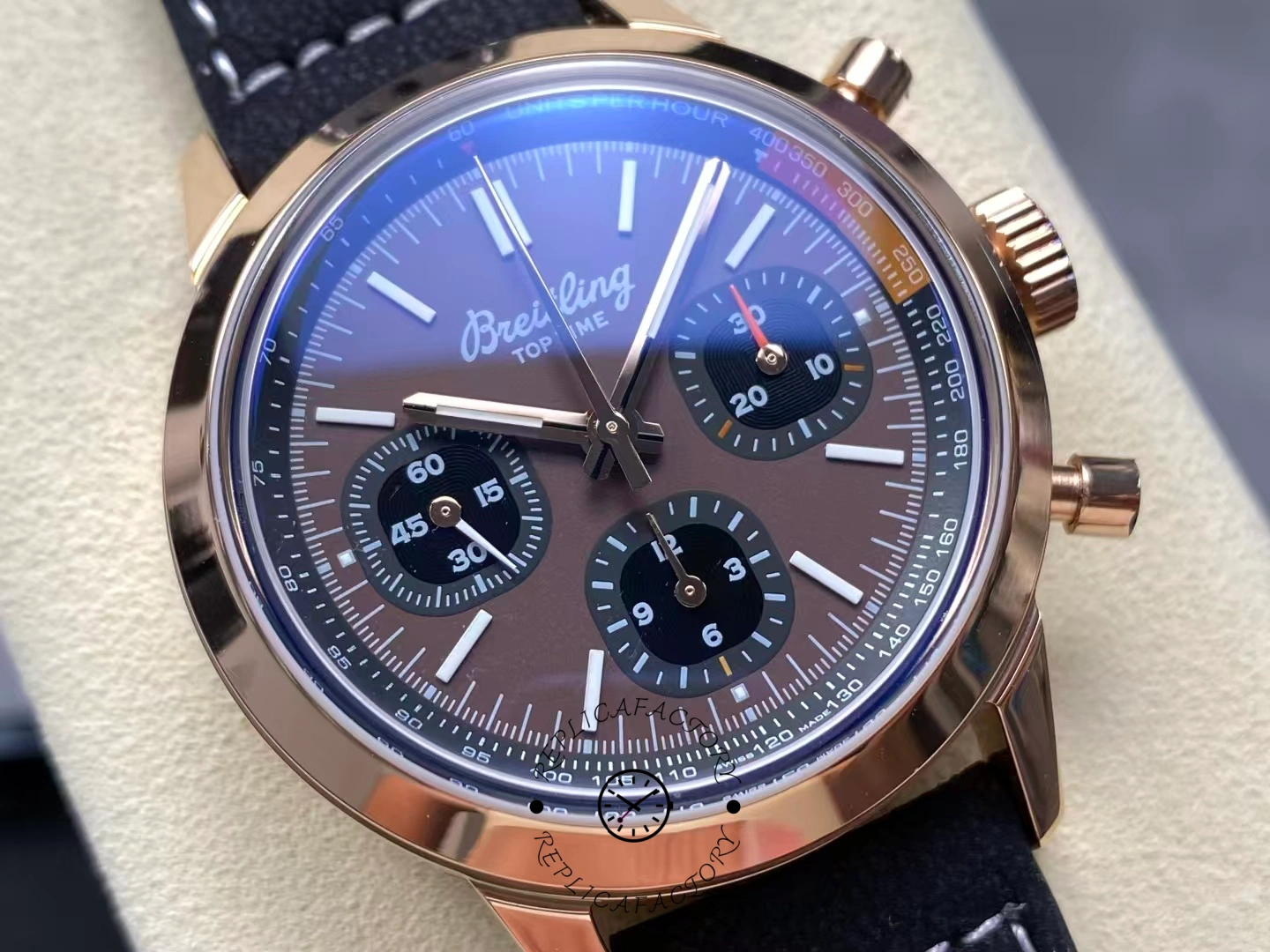 Close-up of dial and chronograph subdials on Breitling Top Time B01 RB01761A1Q1X1.