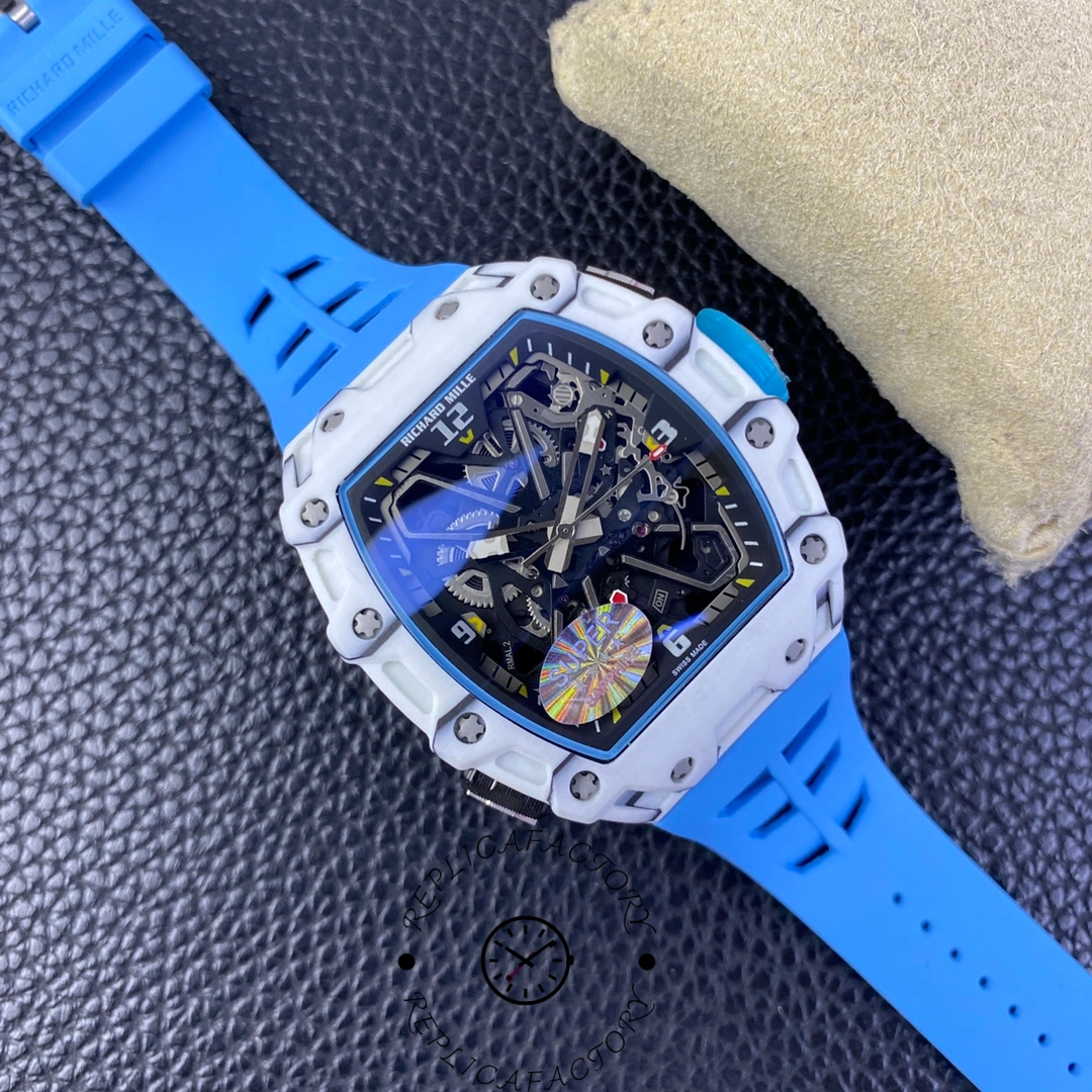 Back view of the Richard Mille RM 35-03 Rafa Nadal showing the movement and blue strap.