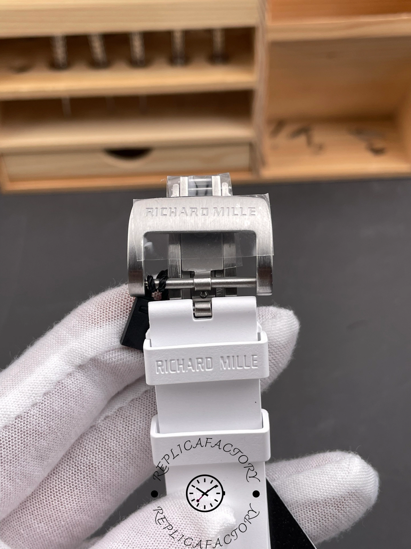 Close-up of the Richard Mille RM 35-03 Rafa Nadal clasp with Richard Mille logo.