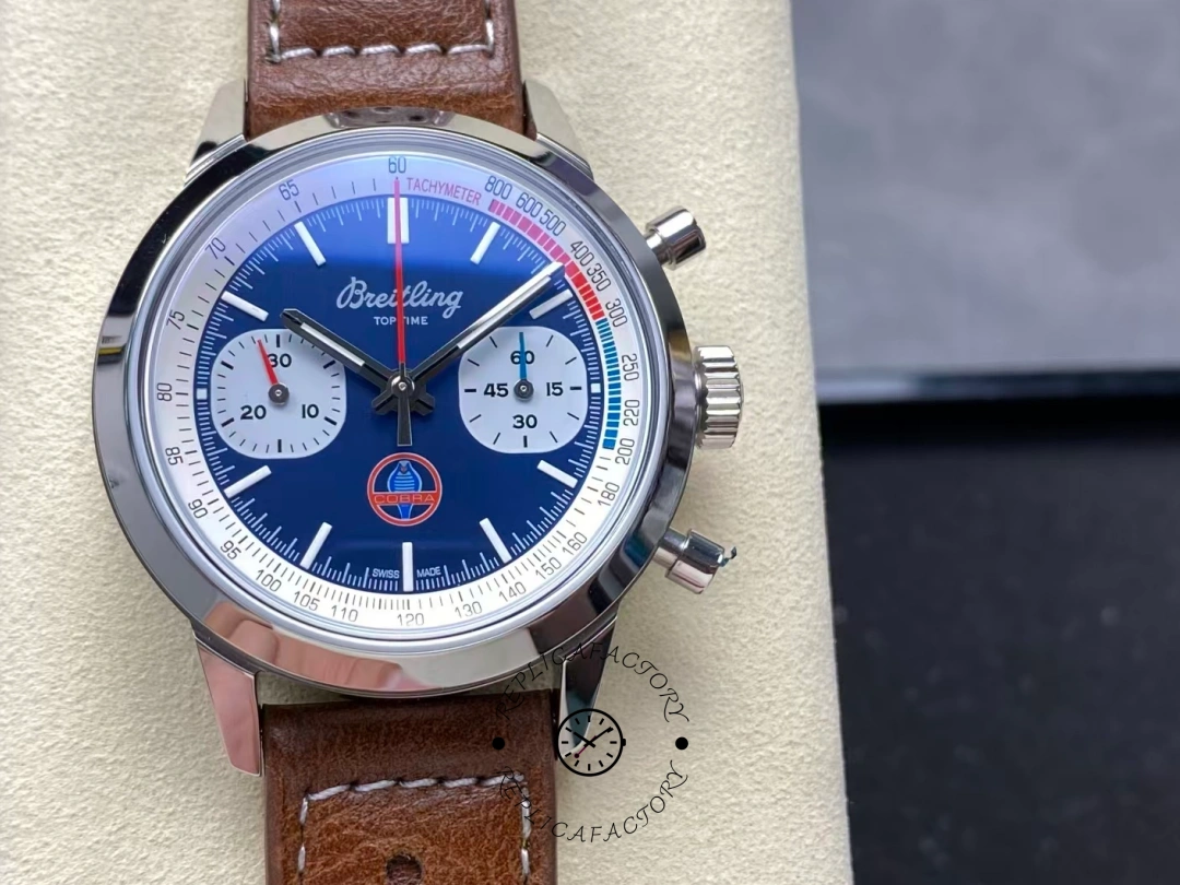 Front shot of Breitling Top Time B01 Shelby Cobra AB01763A1C1X1 with blue dial. - Front view