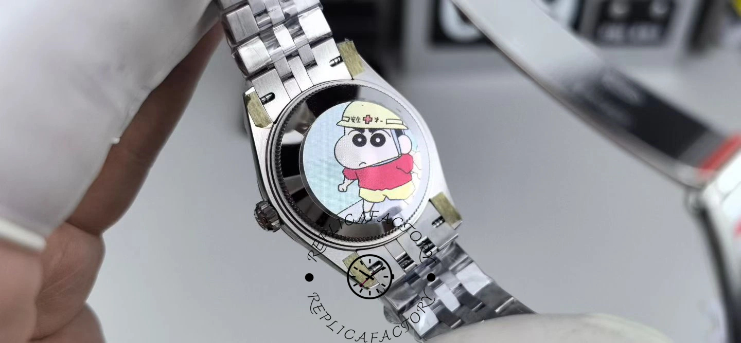 Close-up of the back of the Rolex Datejust 31mm 278274 0002 showing the movement and character design on the case back.