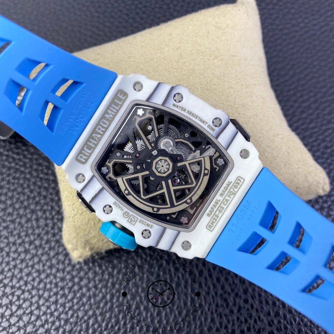 Richard Mille RM 35-03 Rafa Nadal with blue strap, showing the titanium clasp.