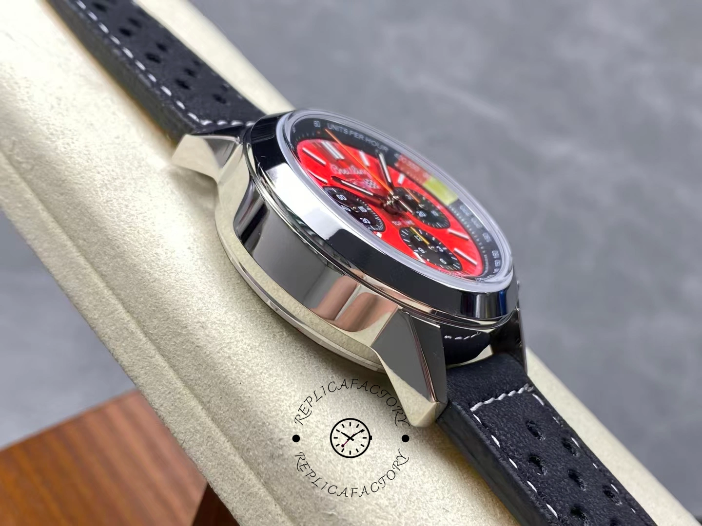 Left side case view of Breitling Top Time B01 Chevrolet Corvette AB01761A1K1X1 polished lugs.