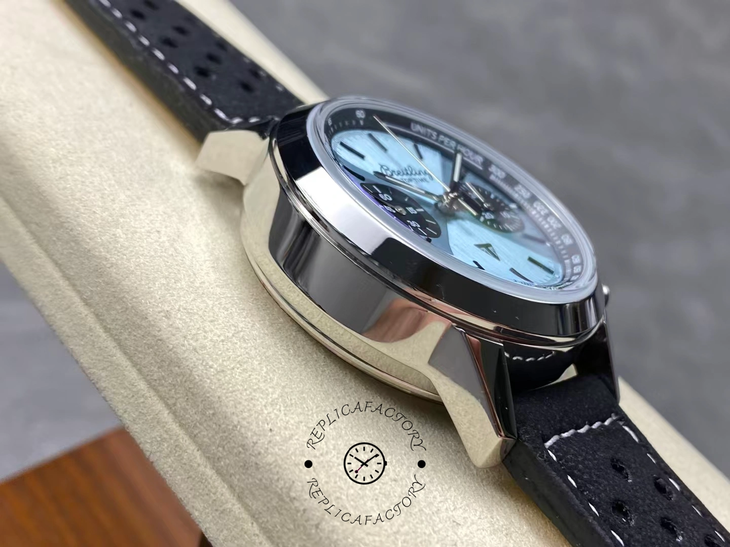 Side case view of Breitling Top Time Triumph A23311121C1X1 polished lugs.