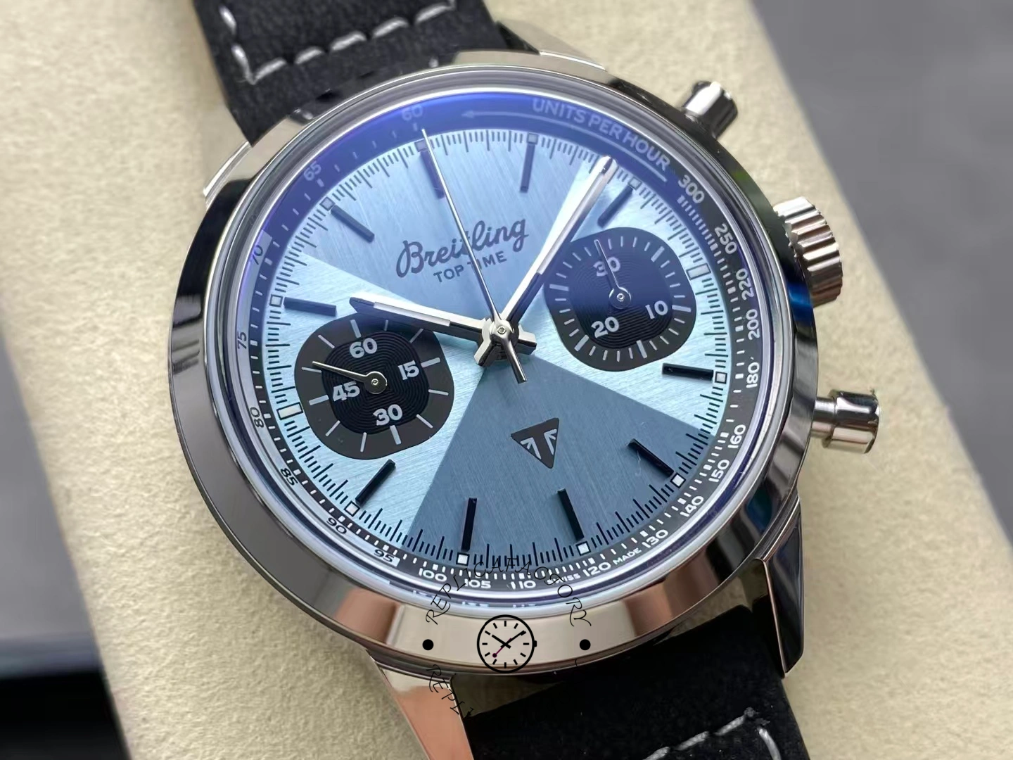 Dial detail of Breitling Top Time Triumph A23311121C1X1 showing brushed finish texture.