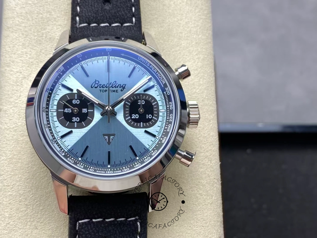 Front view of Breitling Top Time Triumph A23311121C1X1 chronograph dial. - Front view