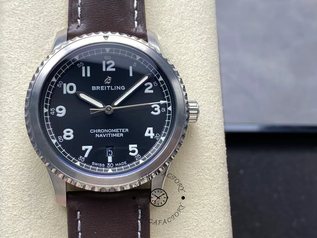 Front view of Breitling Navitimer 8 Automatic 41 A17314101B1X1 showing full dial design. - Front view