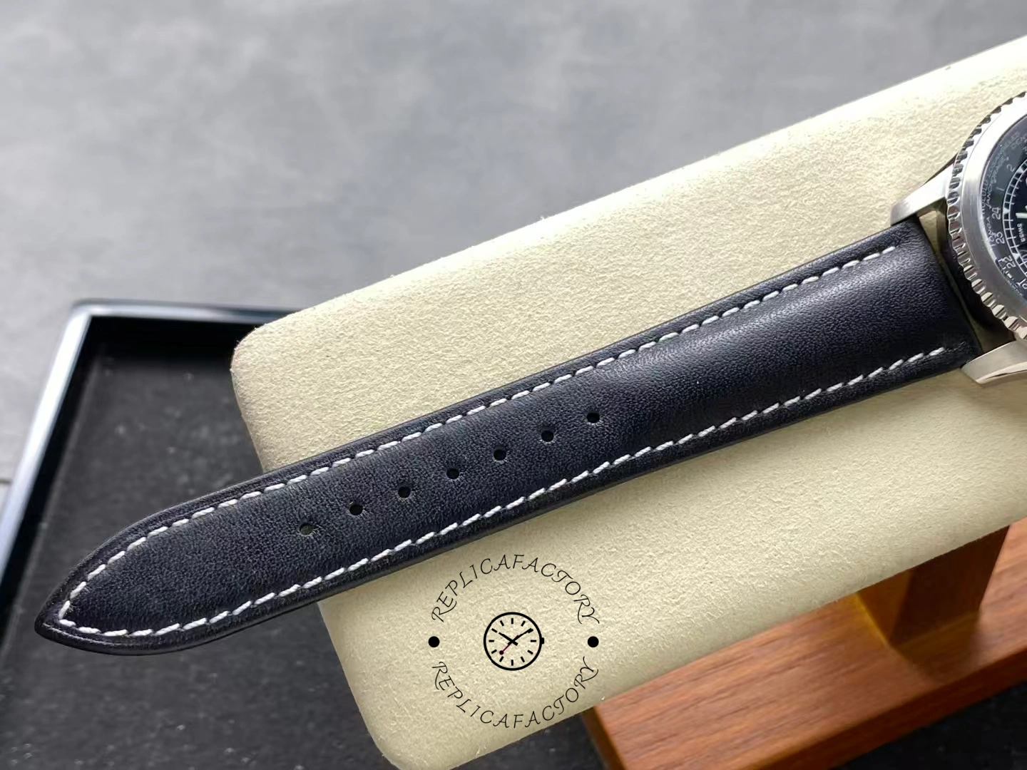 Full leather strap view of Breitling Aviator 8 B35 Unitime 43 AB3521U41B1P1.