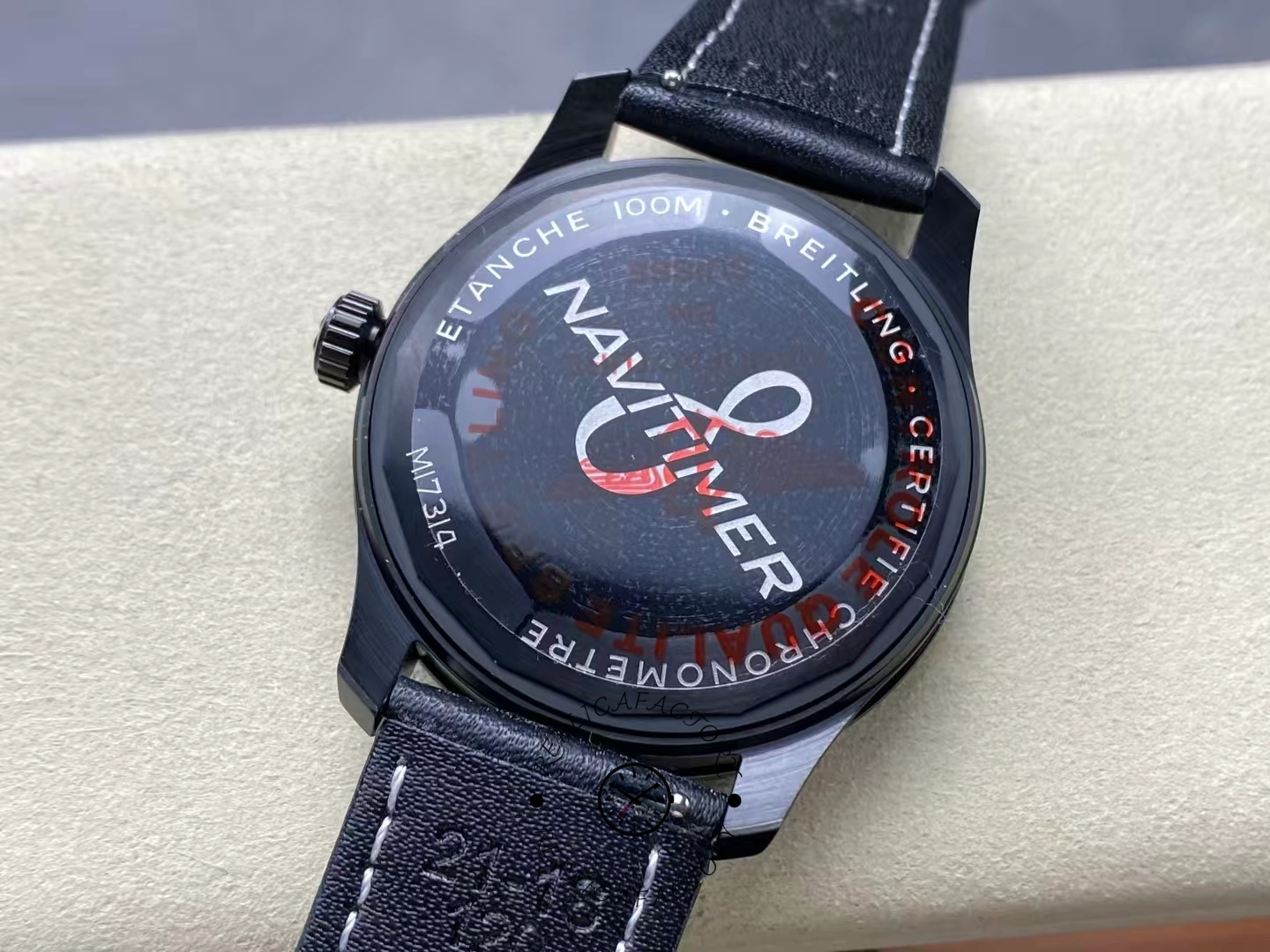 Caseback of Breitling Navitimer 8 Automatic 41 M17314101B1X1 with NAVITIMER logo and markings.