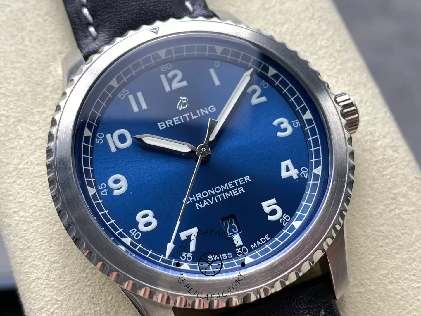 Angled view of Breitling Navitimer 8 Automatic 41 A17314101C1X2 highlighting dial texture.