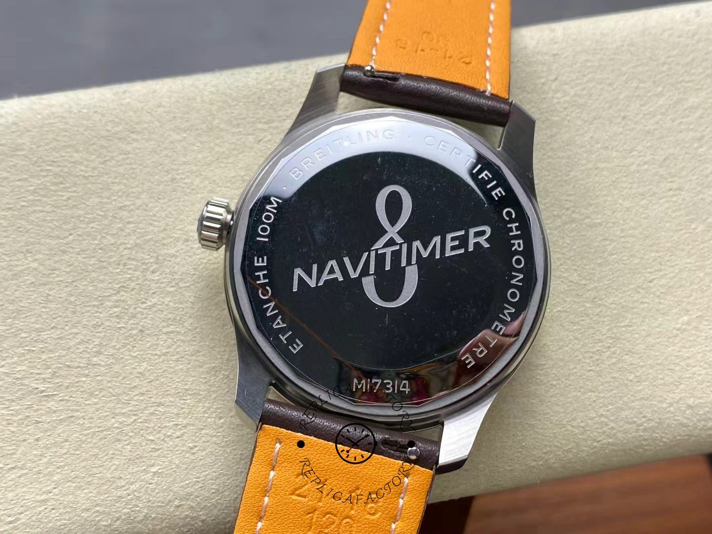 Caseback of Breitling Navitimer 8 Automatic 41 A17314101B1X1 engraved with NAVITIMER logo.