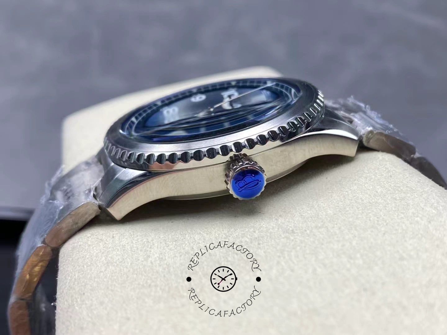 Crown side of Breitling Navitimer 8 A17314101C1A1 showing ridged bezel detail.