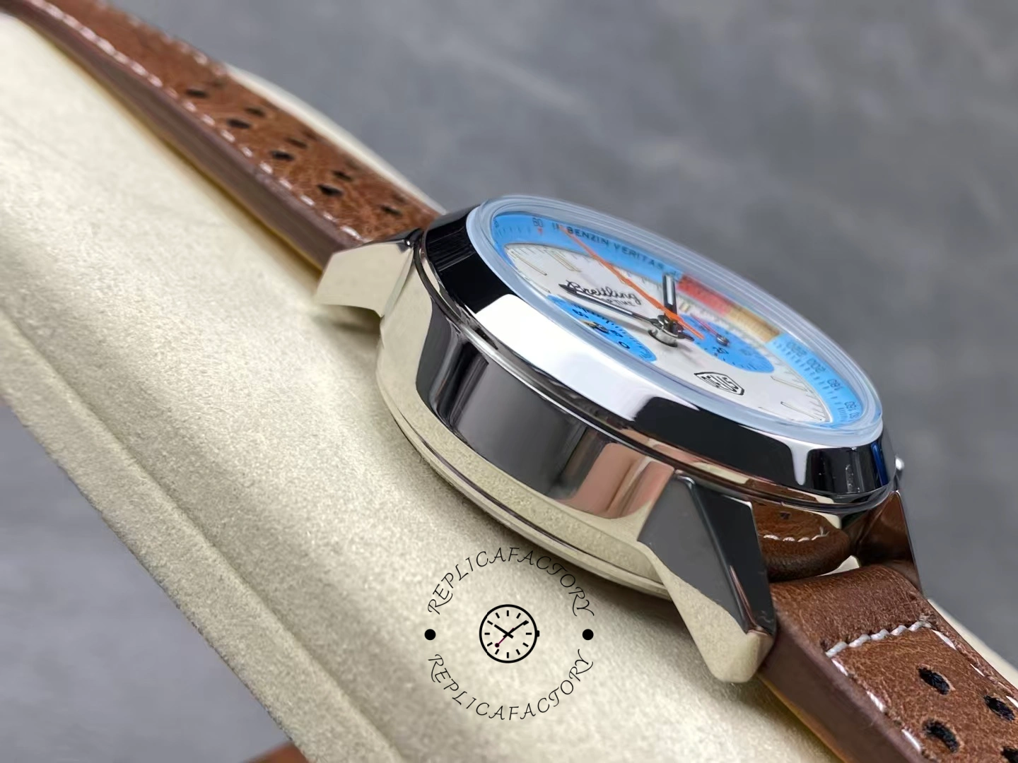 Side case of Breitling Top Time Deus A233112A1A1X1 polished finish.