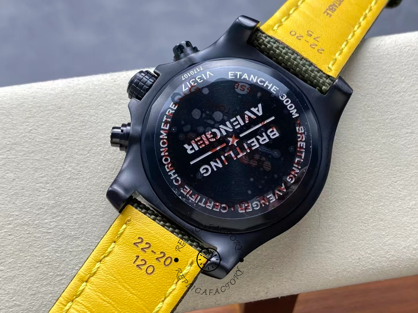 Caseback of Breitling Avenger Chronograph 45MM V13317101L1X1 with engraved Avenger text.