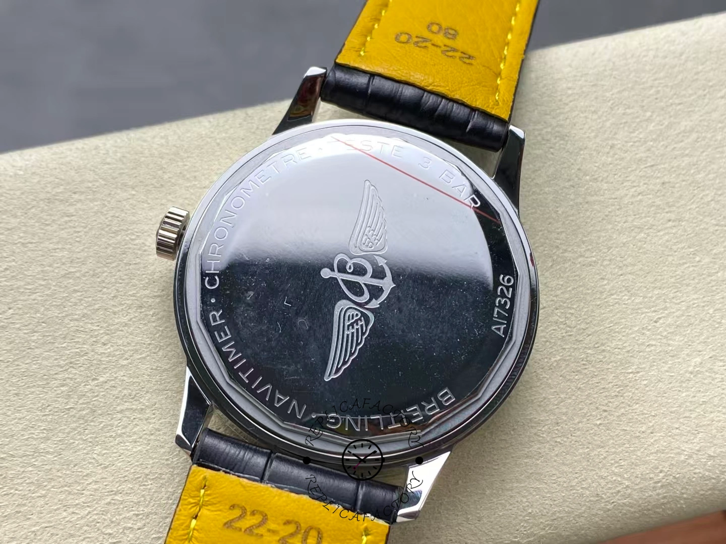 Caseback of Breitling Navitimer 41mm A17326211B1P1 with wing logo engraving.