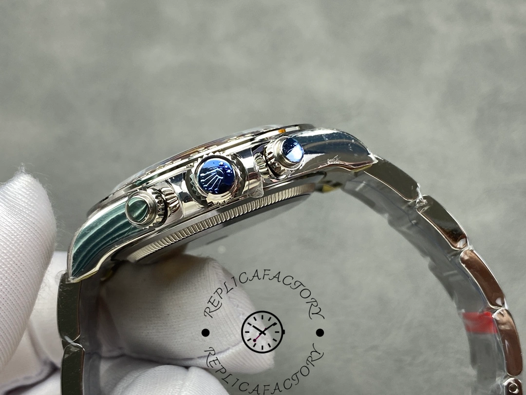 Side view of the Rolex Daytona 126506 showing crown, pushers, and polished case.