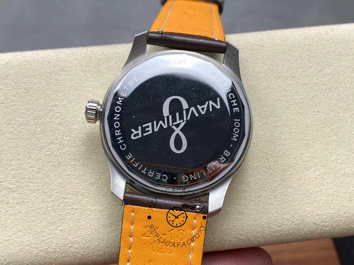 Caseback of Breitling Aviator 8 Automatic 41 A17315101C1X1 engraved with NAVITIMER logo.