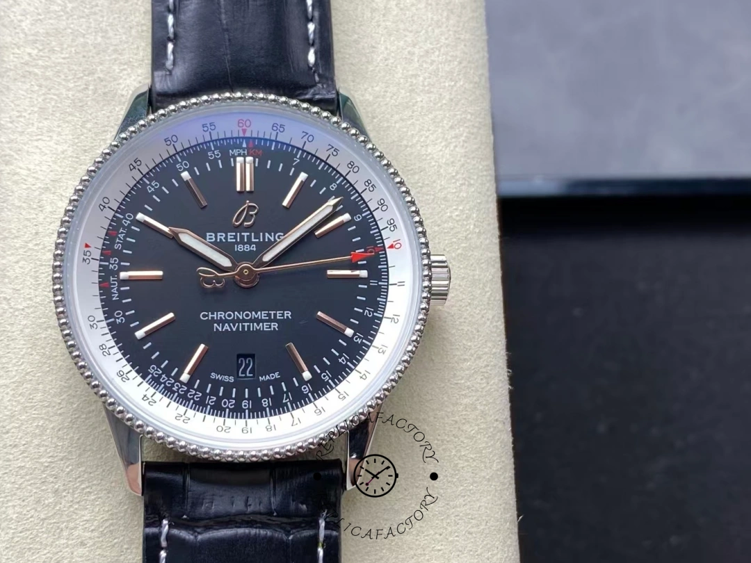 Front view of Breitling Navitimer 41mm A17326211B1P1 showing full dial and bezel. - Front view