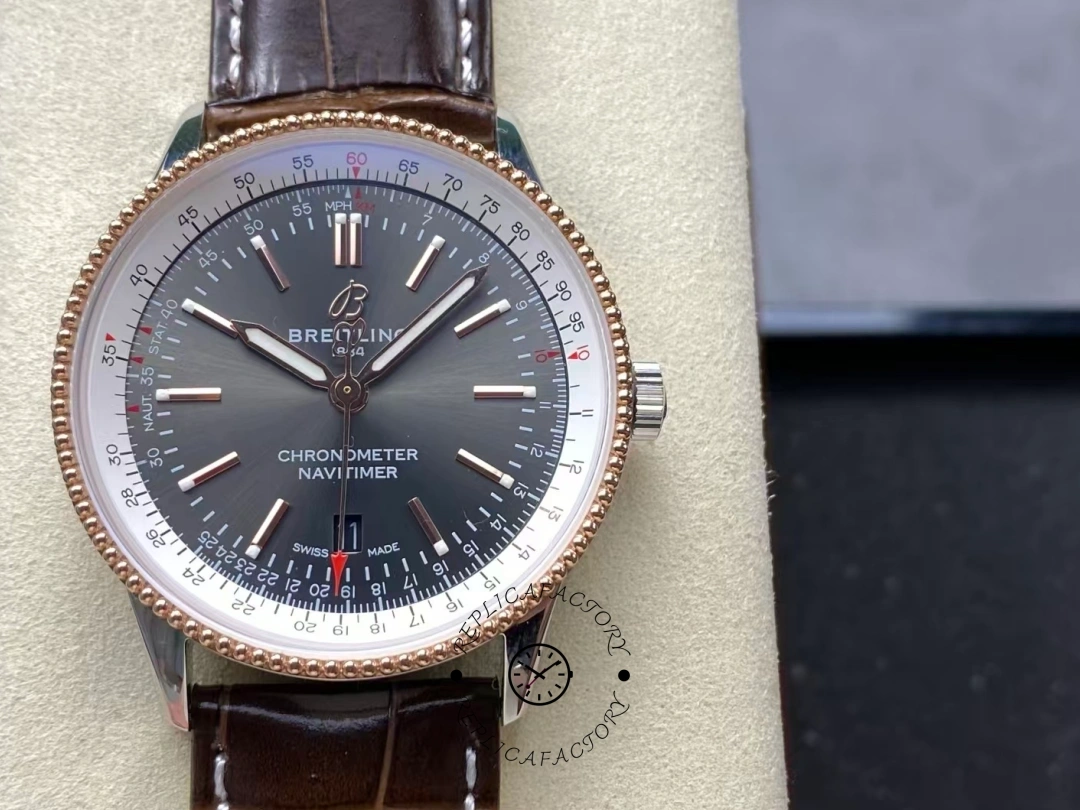 Front view of Breitling Navitimer 41 U17326211M1P1 showing grey dial and markers. - Front view