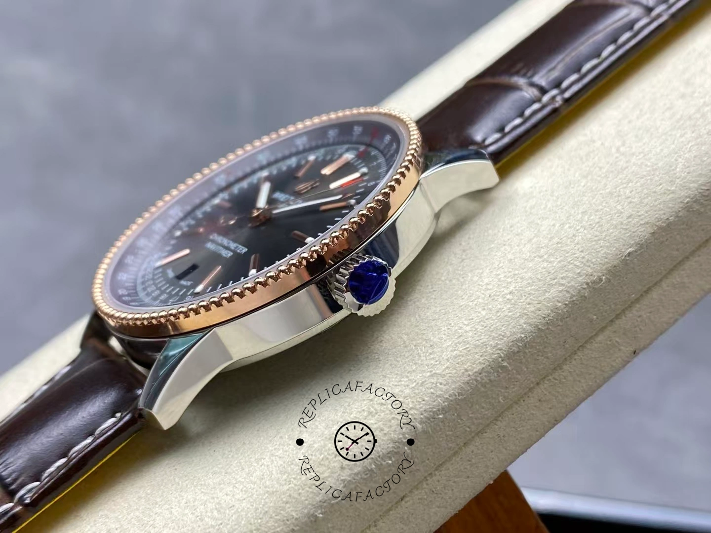 Side view of Breitling Navitimer 41 U17326121M1P1 showing crown and bezel edge.