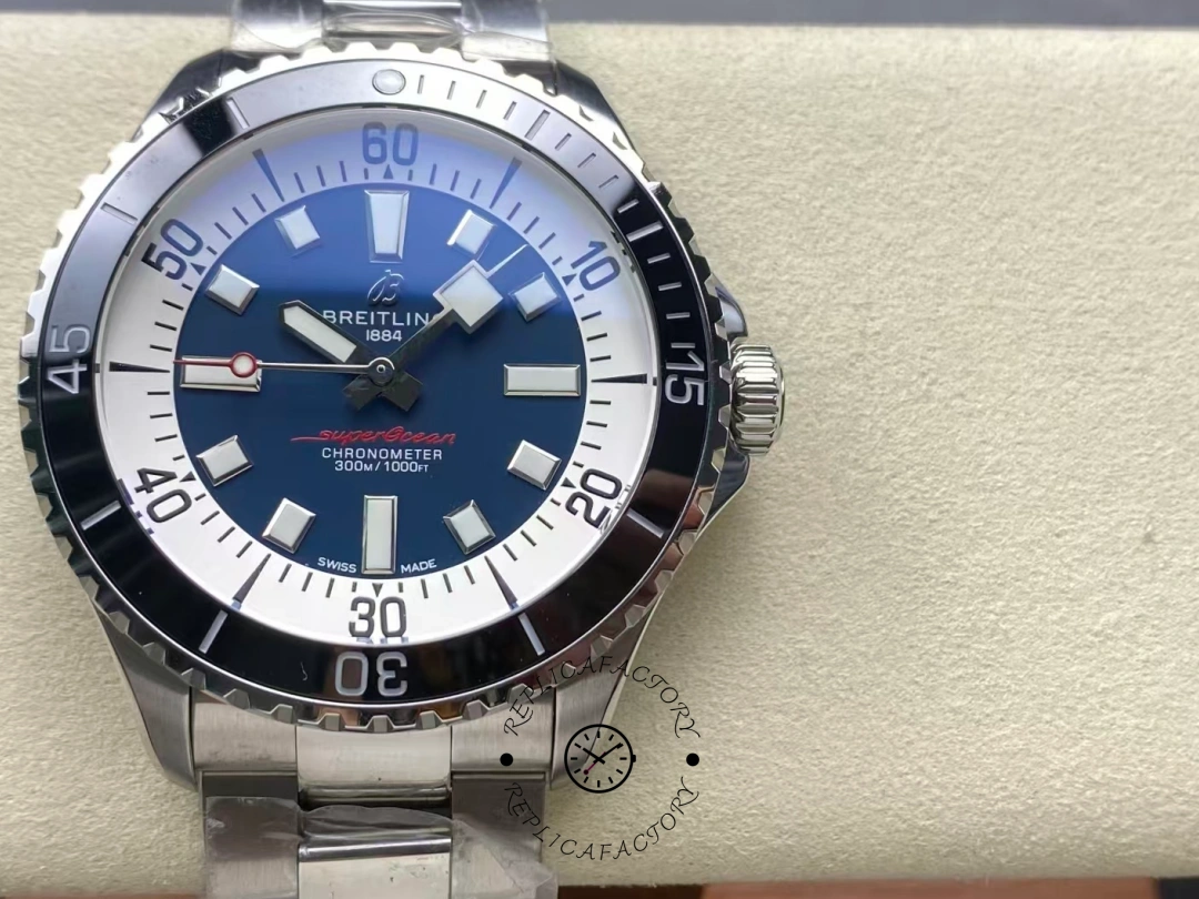 Front view of Breitling Superocean 44 A17376211C1A1 dark blue dial dive watch. - Front view