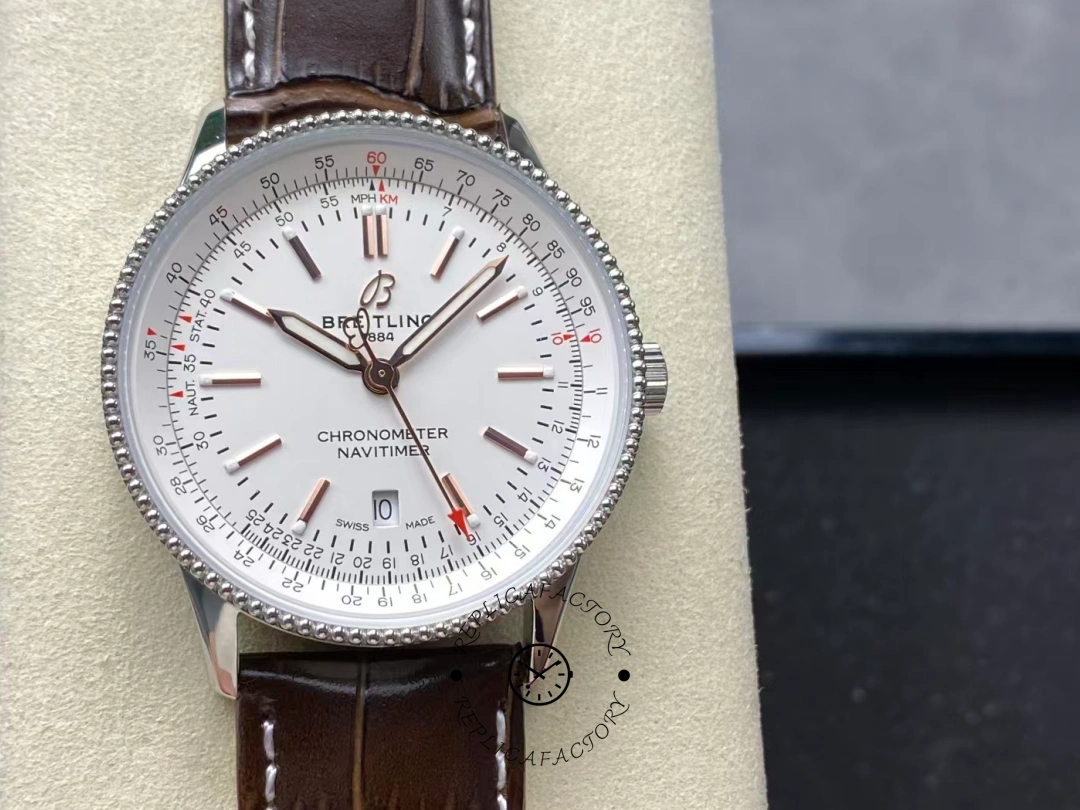 Front view of Breitling Navitimer 41 A17326211G1P1 with luminous markers. - Front view