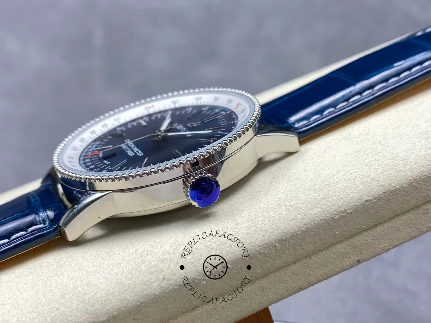 Side view of Breitling Navitimer 38 A17325211C1P1 showing crown and bezel.