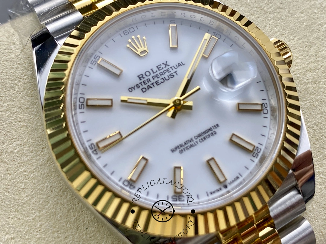 Detailed view of the Rolex Datejust 126333 dial with white background and date window.