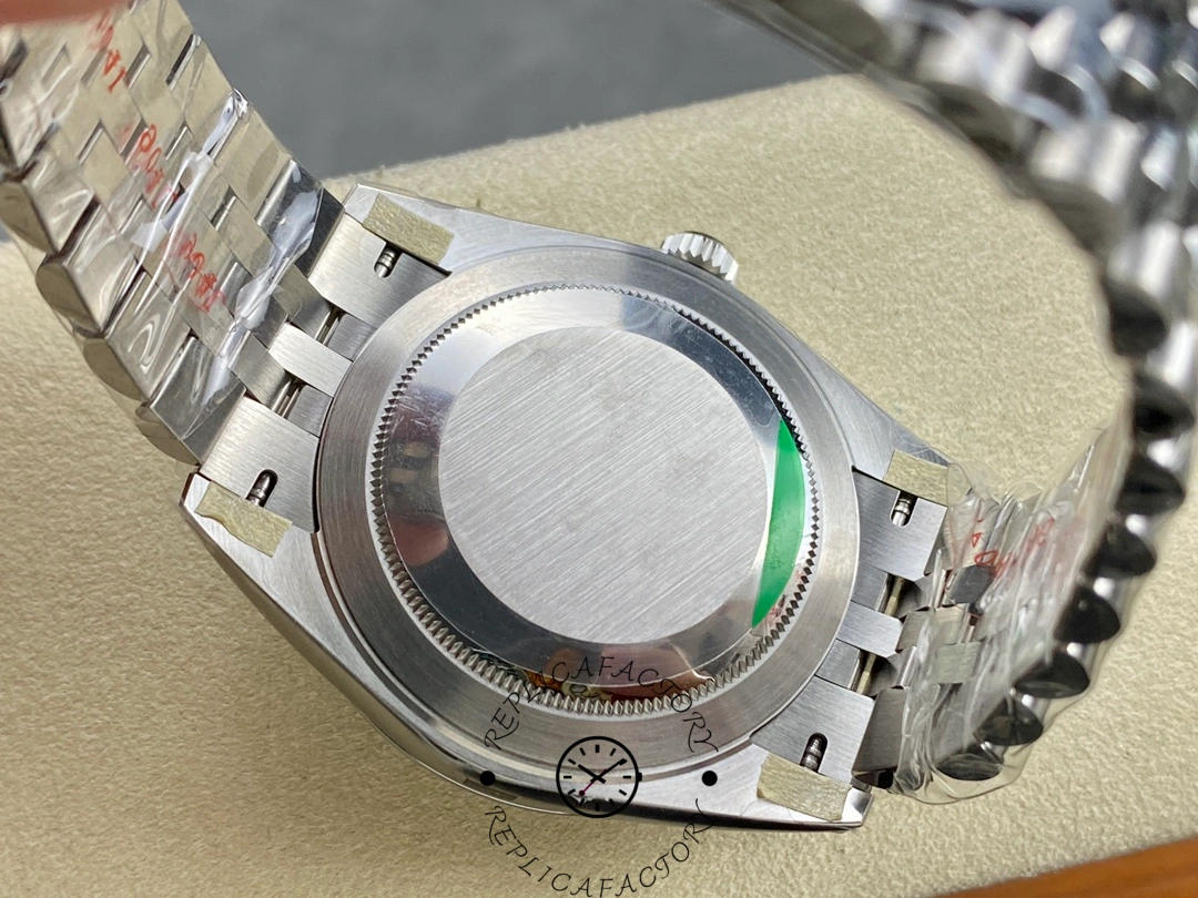 Caseback view of Rolex Datejust 126334 ARF showing closed brushed steel back.