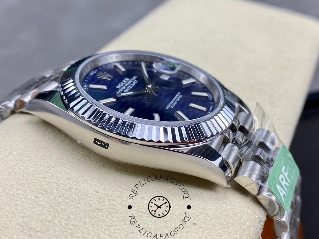 Side profile of Rolex Datejust 126334 ARF showing polished case and fluted bezel.