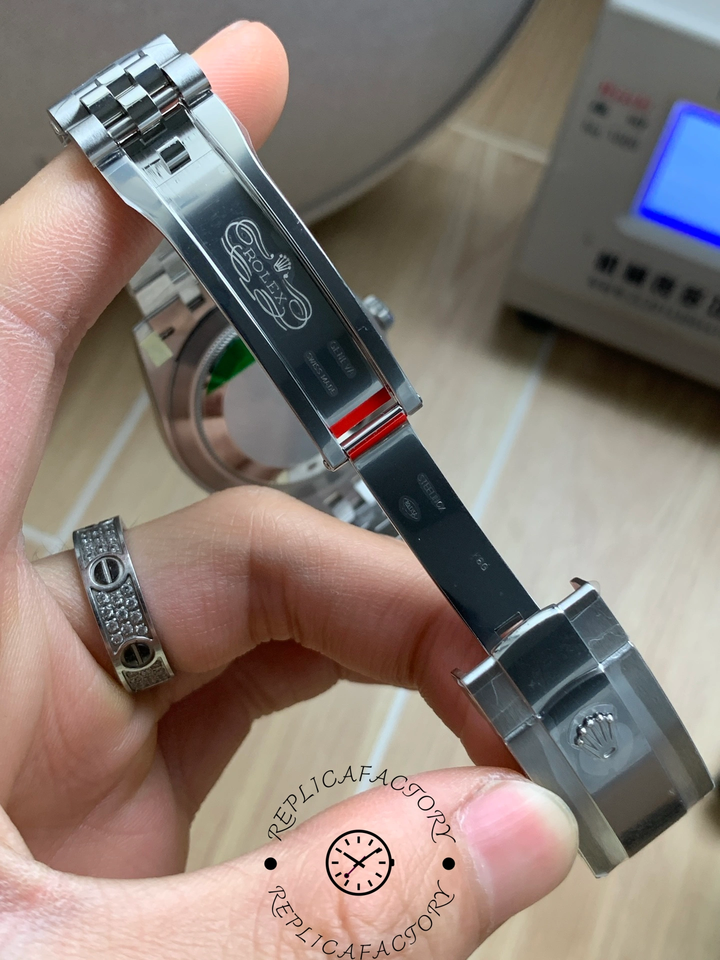 Inside view of Rolex Datejust 126334 VS clasp with engravings.