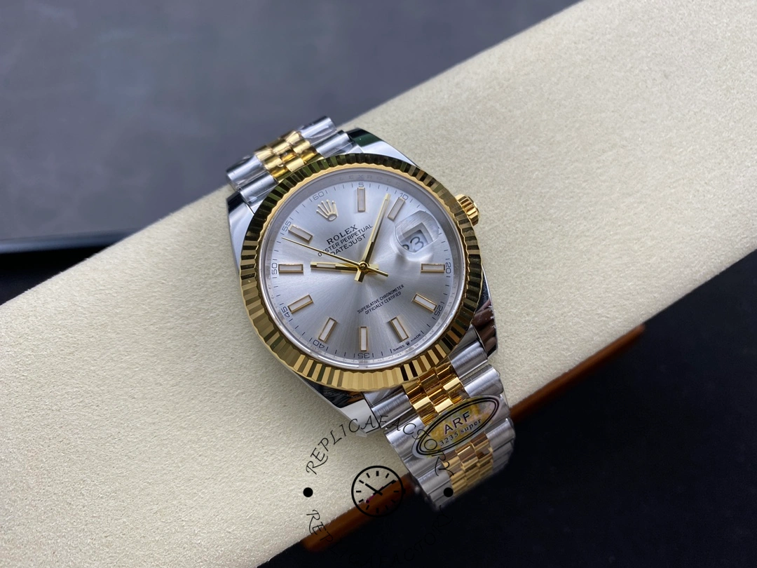 Full watch view of the Rolex Datejust 41 M126333-0002 displayed on cushion.