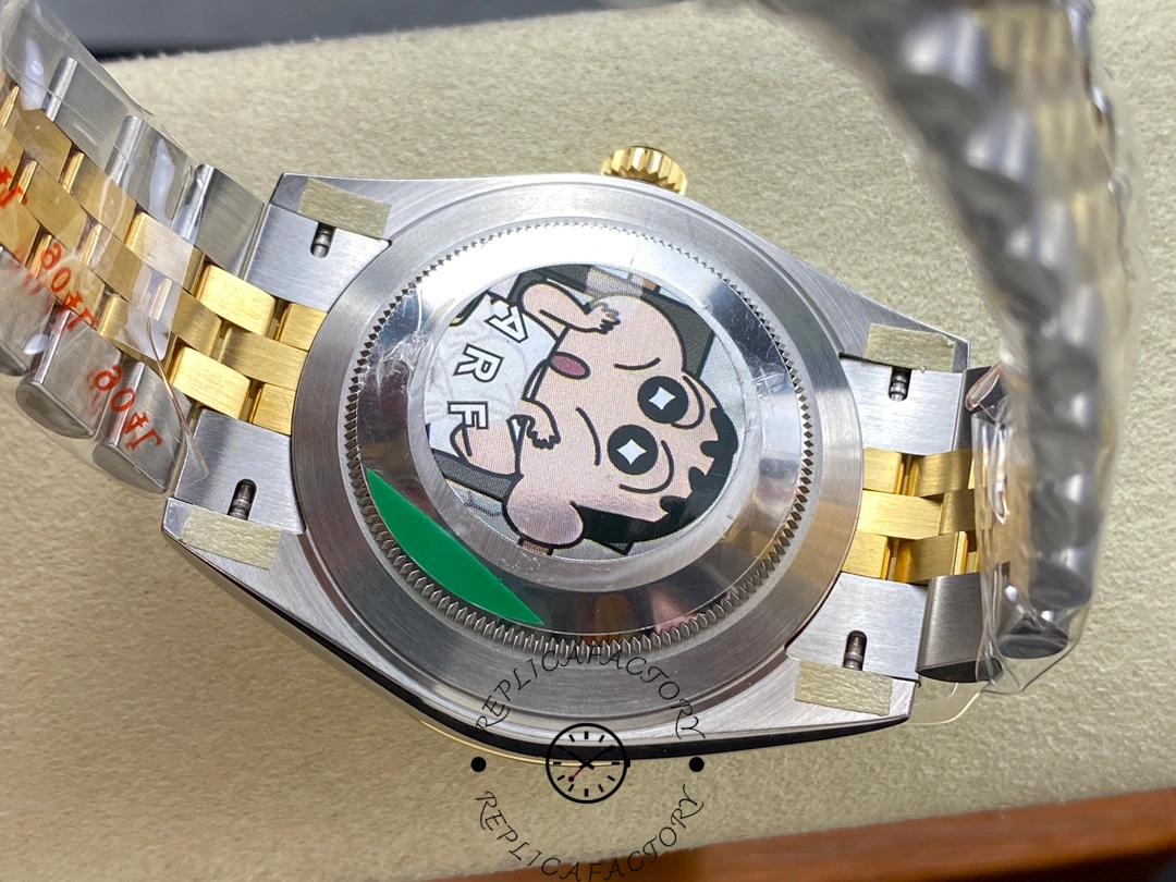 Caseback of the Rolex Datejust 126333 with protective sticker applied.