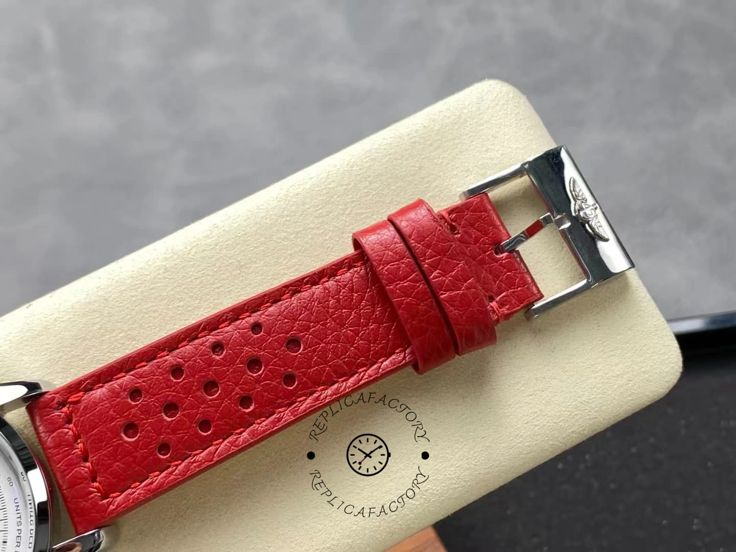 Buckle of Breitling Top Time B01 AB01766A1A1X1 with engraved winged logo.