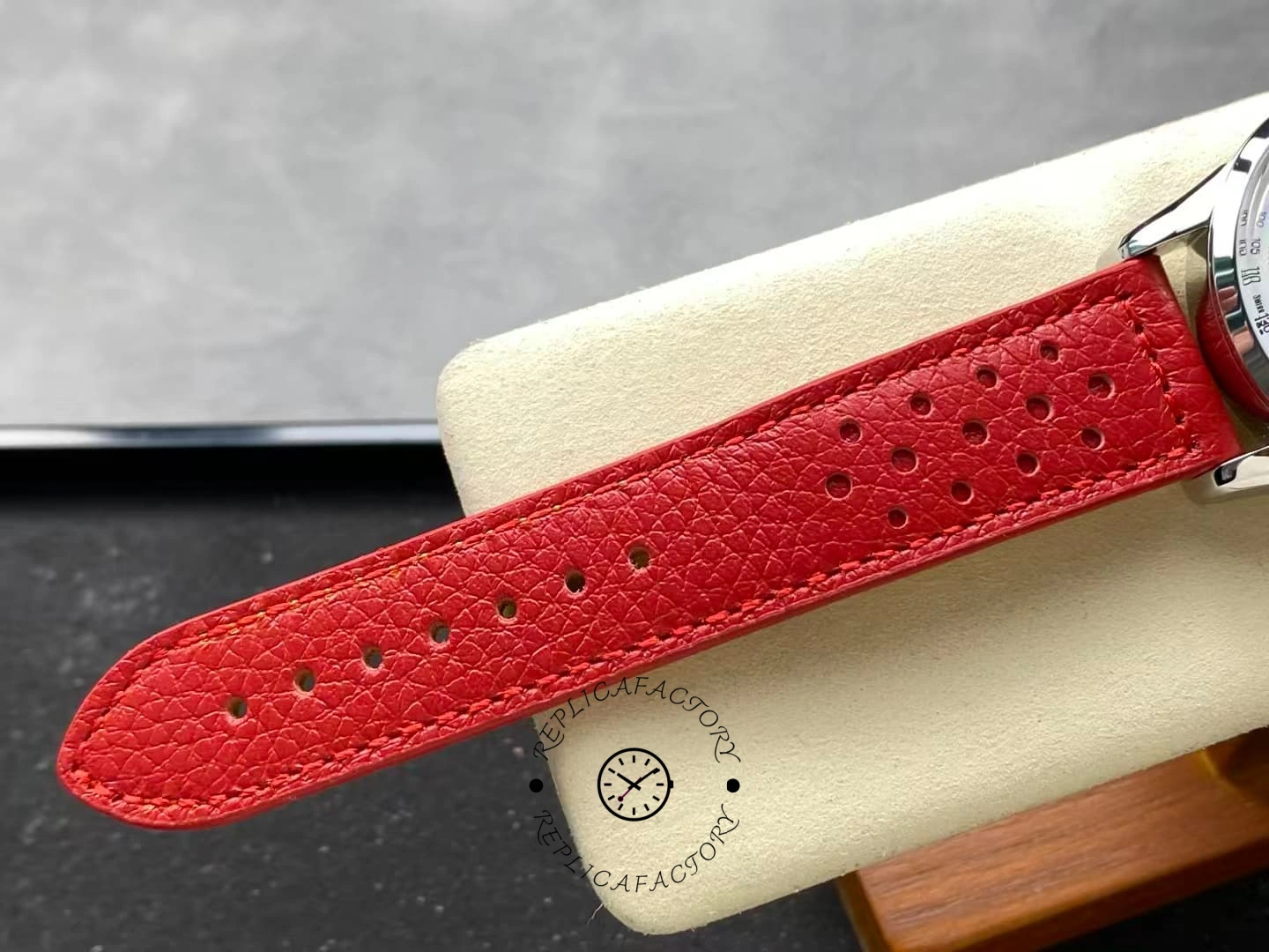 Perforated red leather strap of Breitling Top Time B01 AB01766A1A1X1.