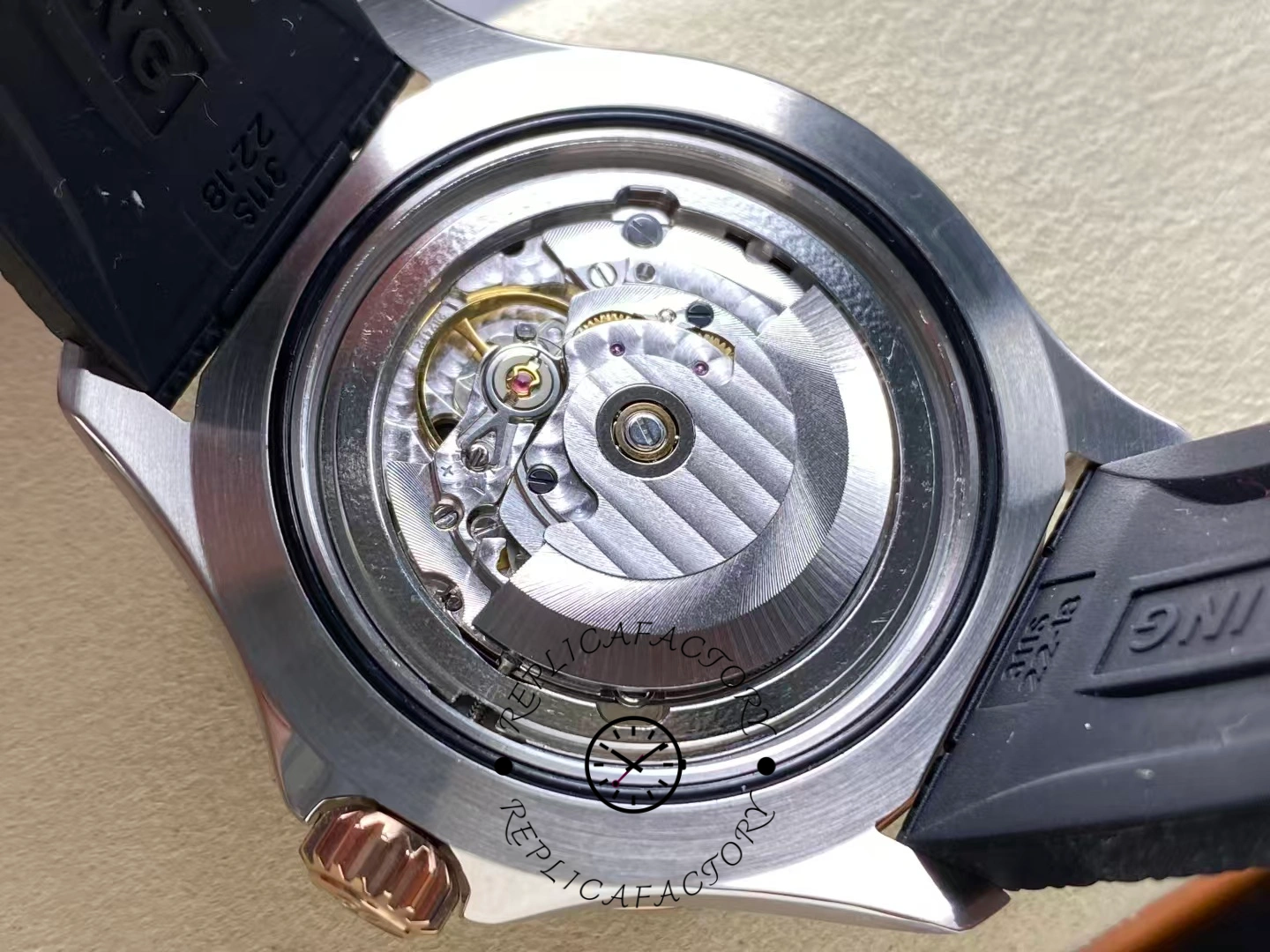 Exhibition caseback of Breitling Superocean 44 A17376211B1S1 showing automatic movement.