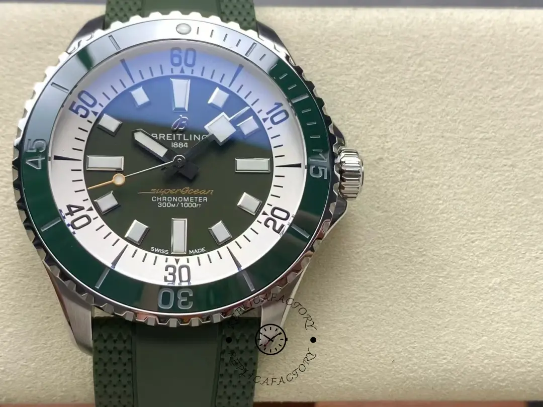 Front view of Breitling Superocean A17376A31L1S1 300m chronometer diving watch. - Front view