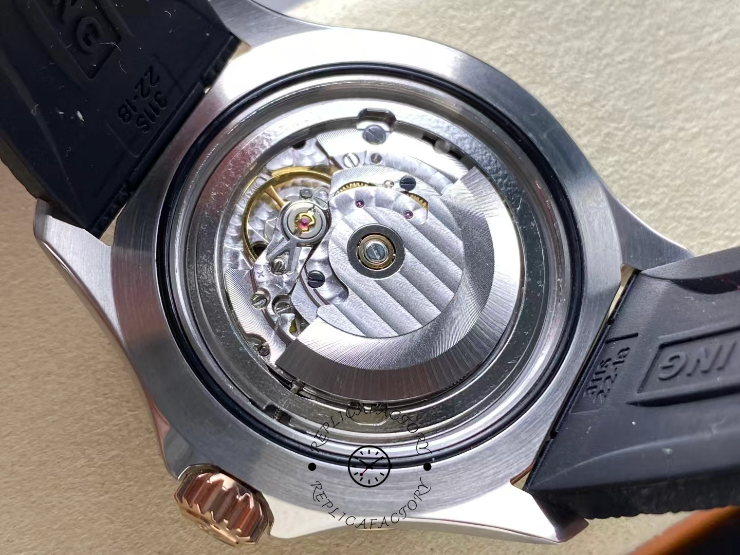 Exhibition caseback of Breitling Superocean 42 U17375211B1S1 showing automatic movement.