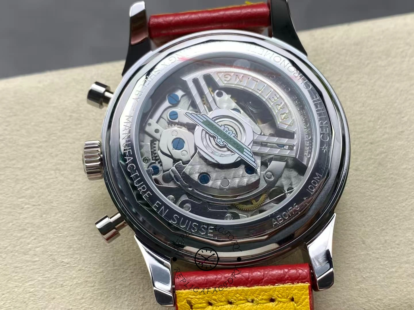 Caseback of Breitling Top Time B01 AB01766A1A1X1 showing visible movement.