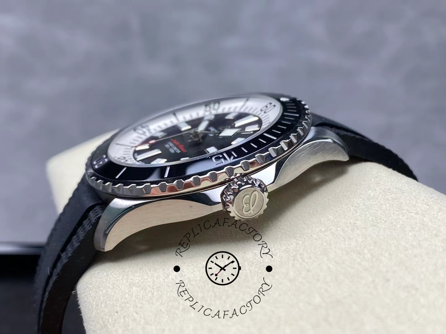 Side view of Breitling Superocean 44 A17376211B1S1 showing crown and bezel edge.