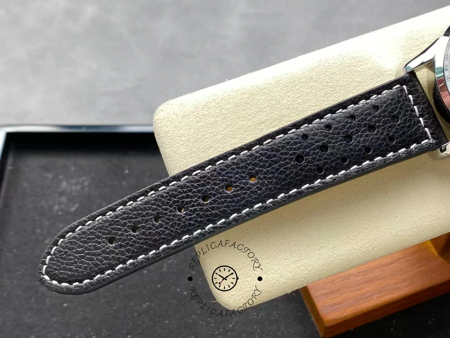 Black perforated leather strap of Breitling Top Time B01 Shelby Cobra AB01763A1C1X1.