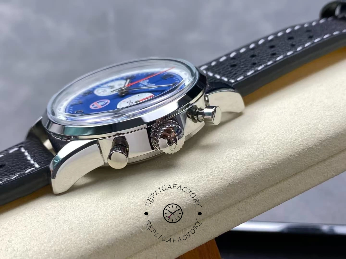 Side view of Breitling Top Time B01 Shelby Cobra AB01763A1C1X1 showing crown and pushers.