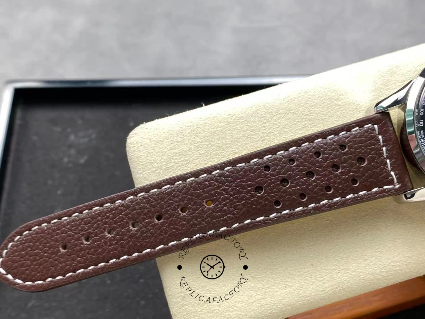 Brown perforated leather strap of Breitling Top Time B01 Ford Mustang AB01762A1L1X1.