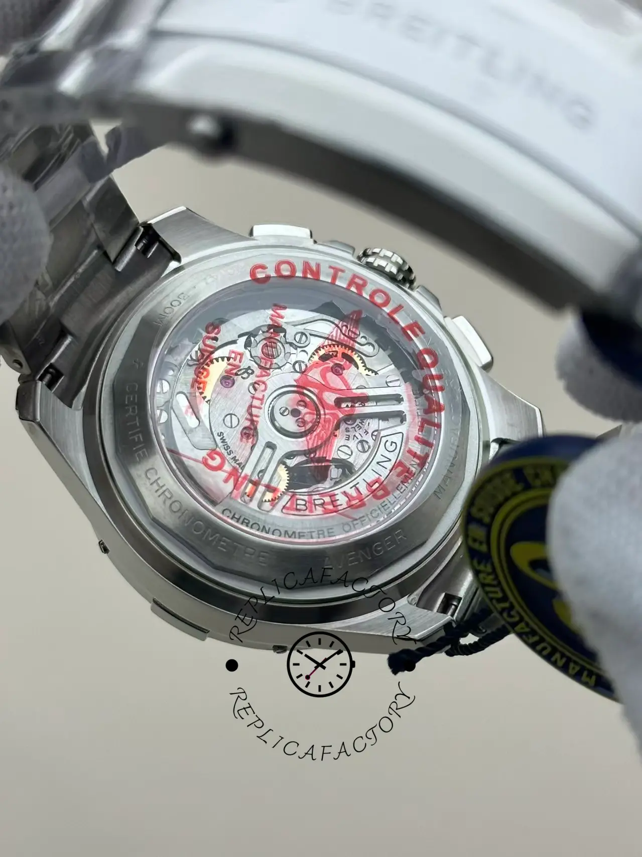 Caseback of Breitling Avenger B01 Chronograph 42 AB0146101L1A1 showing automatic movement.