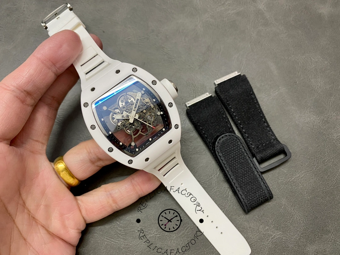 Richard Mille RM 055 RMUL2 with white strap and an additional black velcro strap set.
